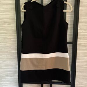 Shan Canada black beige white color block tunic top sleeveless stretch fabric lu